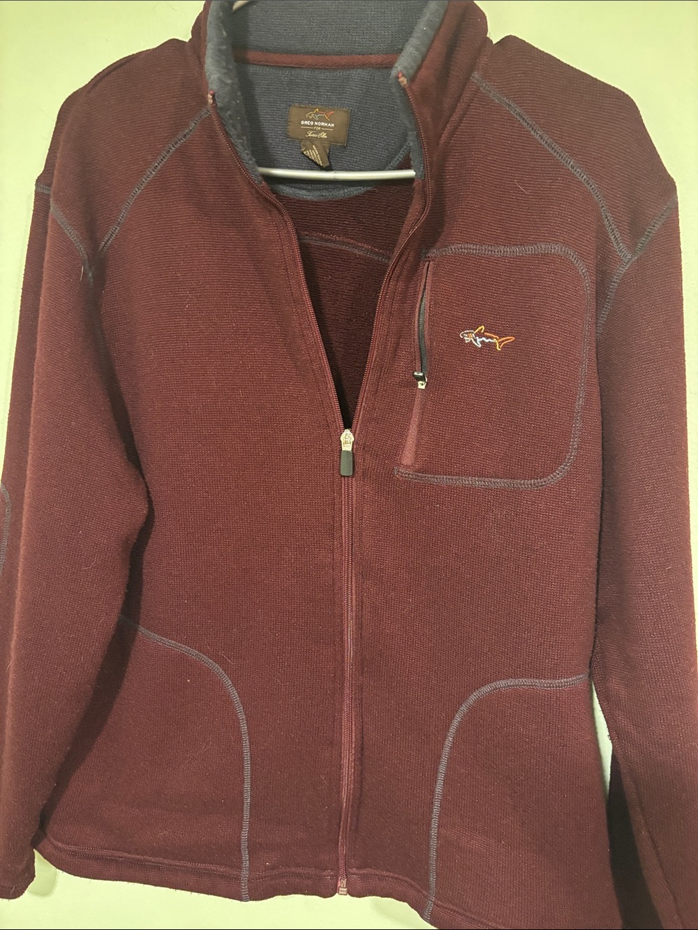 Greg Norman Collection Men’s Maroon Zip Sweater with Gray Trim